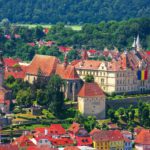 Panoramic view over the cityscape architecture in Sighisoara town