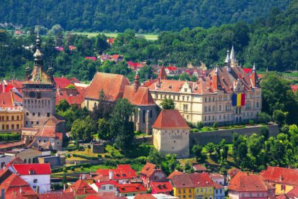 Panoramic view over the cityscape architecture in Sighisoara town